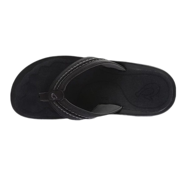 Olukai Black Hokua Flip Flop Sandals - Picture 2 of 11